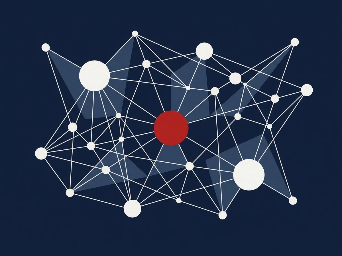 Un réseau de points reliés, les plus connectés étant les plus grands