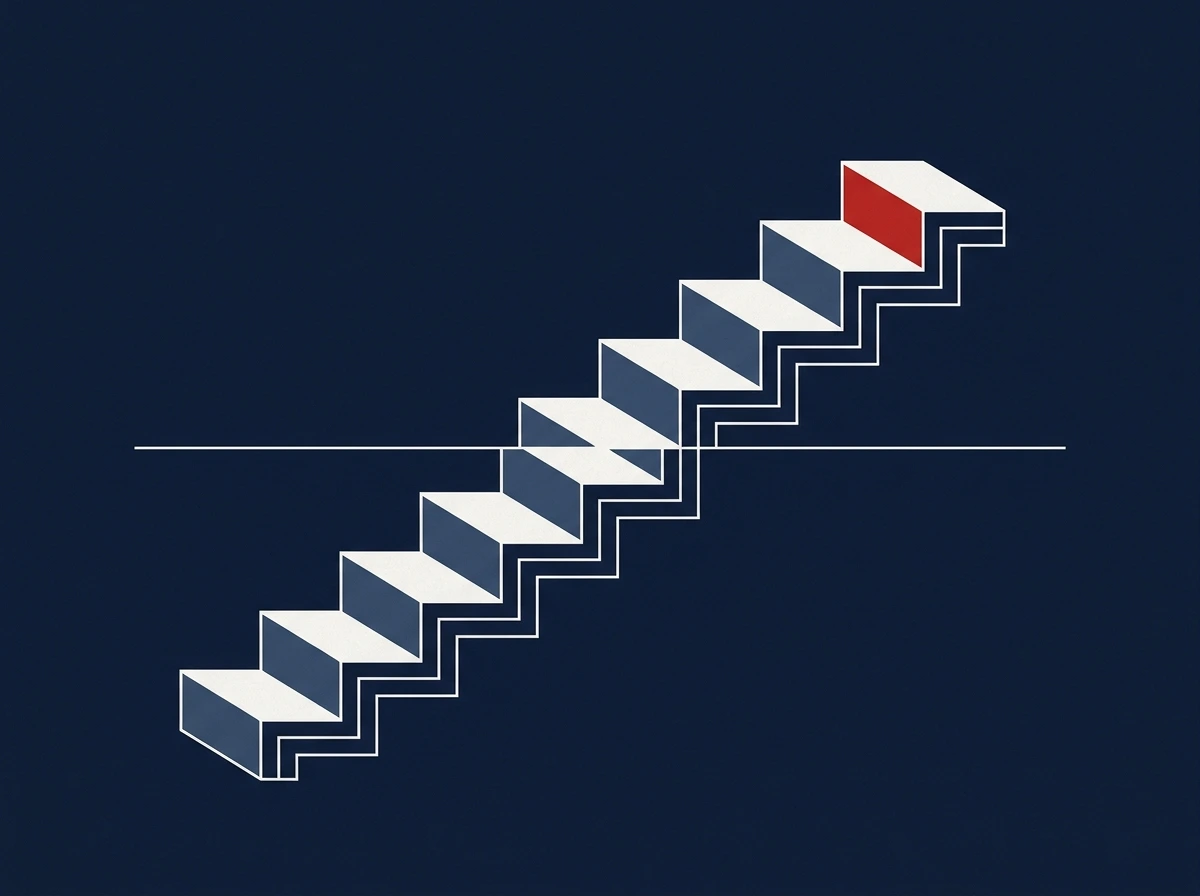 Un escalier ascendant dont la dernière marche est mise en évidence